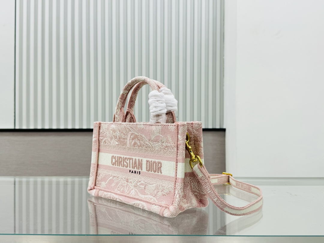 Dior Book Tote Mini Pink Tiger Embroider Shoulder Bag Handbag