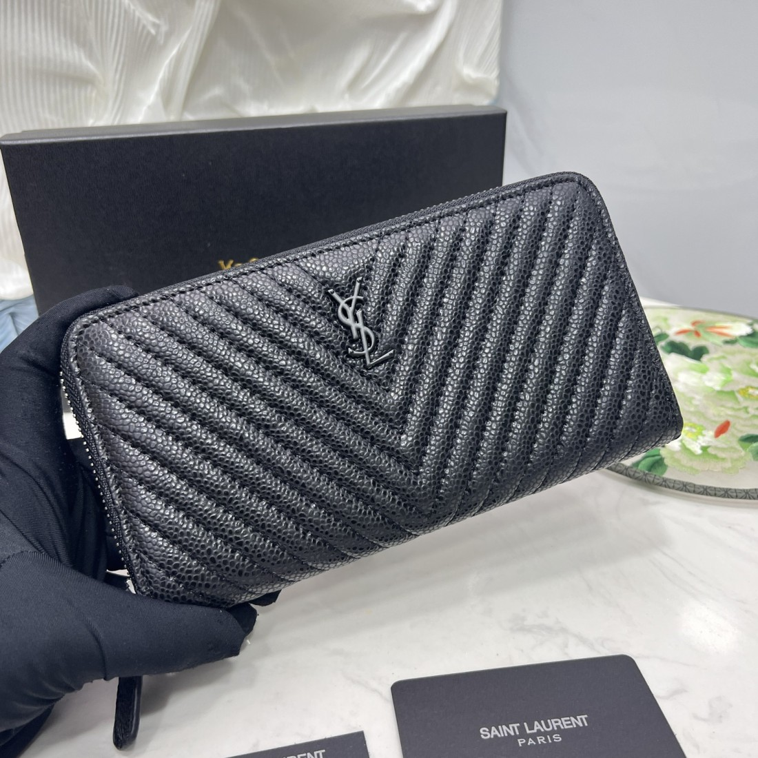 Saint Laurent YSL Caivar  Zipper Long Wallet Purse(Replica)