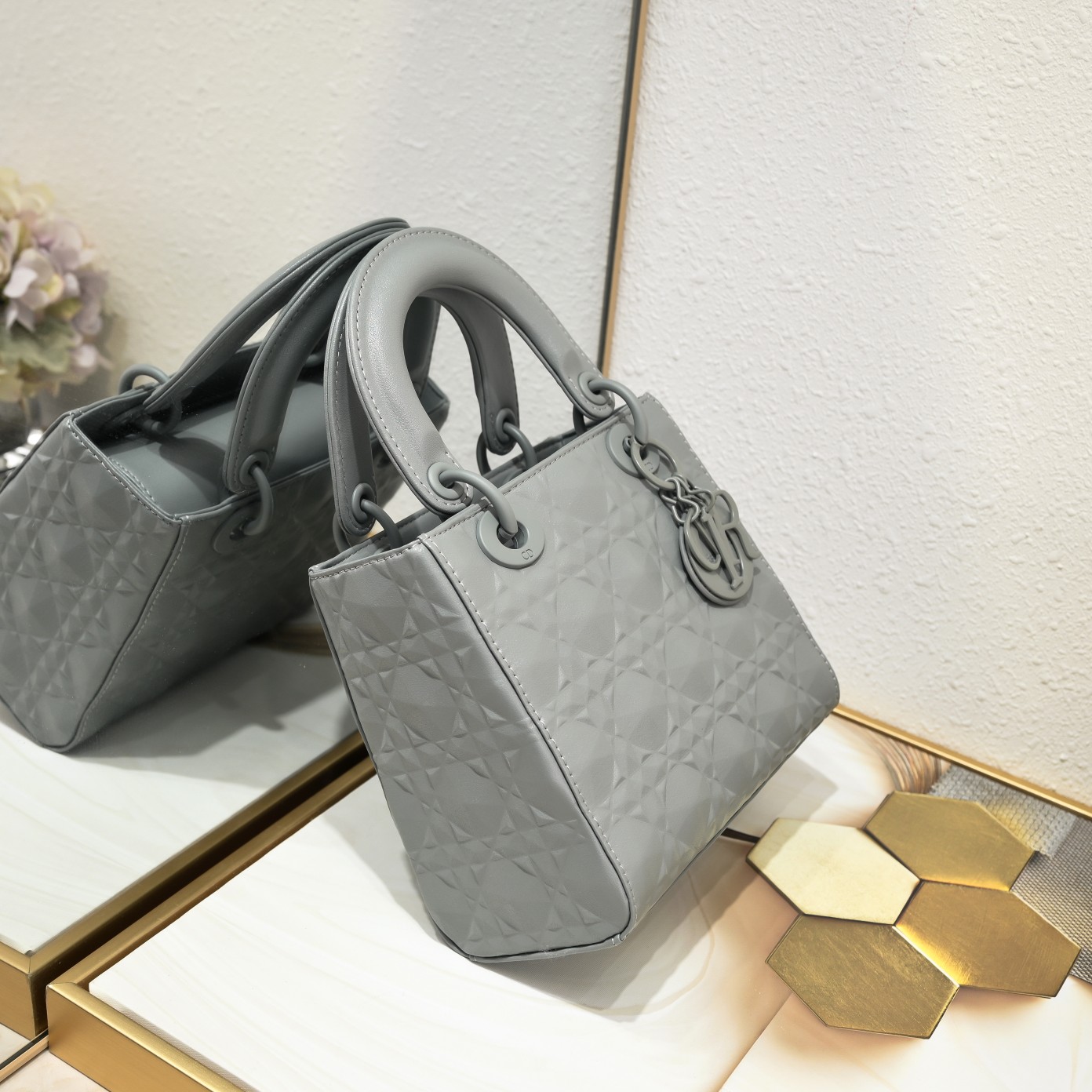 Small Lady Dior My ABCDior Bag Gray Diamond Motif 4002 XB091 20cm