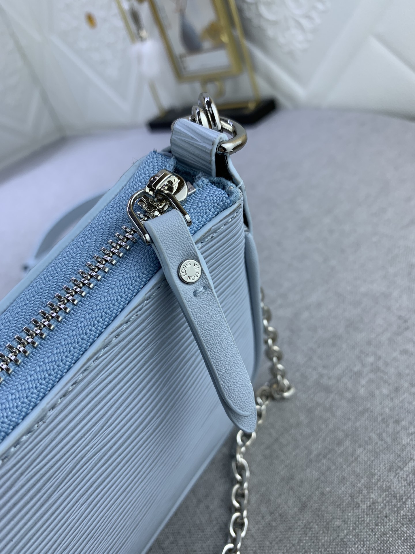 LV Easy Pouch On Strap Light blue water ripples M80349 MQ051 19cm