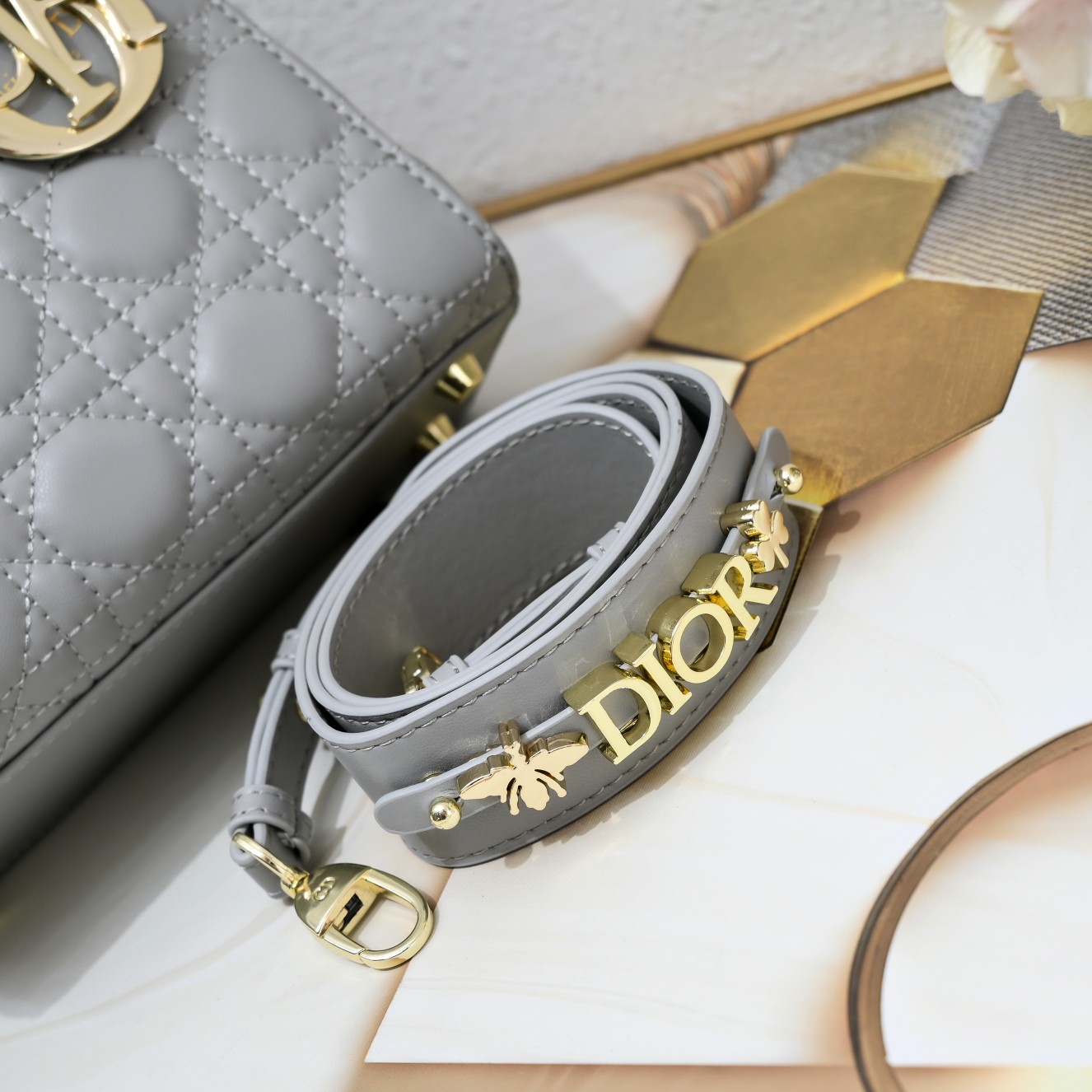 Small Lady Dior My ABCDior Bag Grey Sheepskin 1022 LM061 20cm