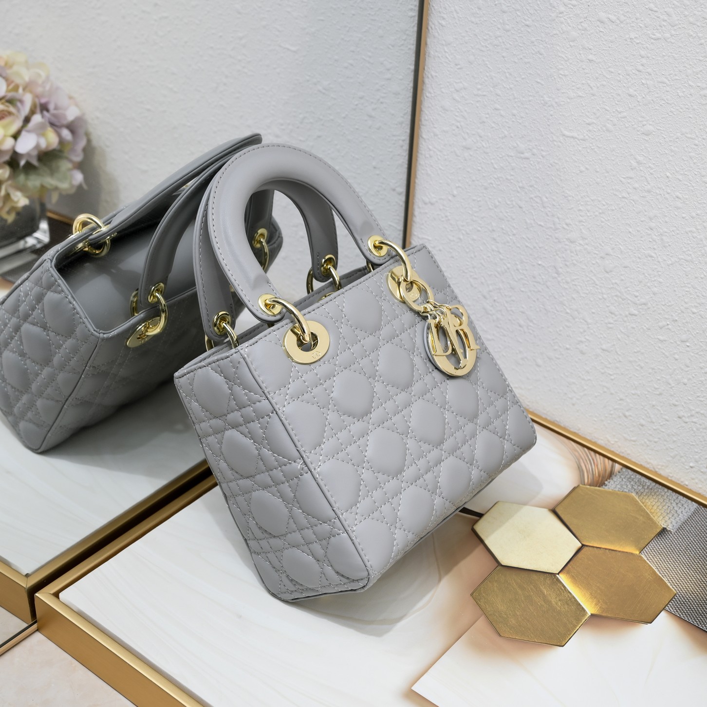 Small Lady Dior My ABCDior Bag Grey Sheepskin 1022 LM061 20cm