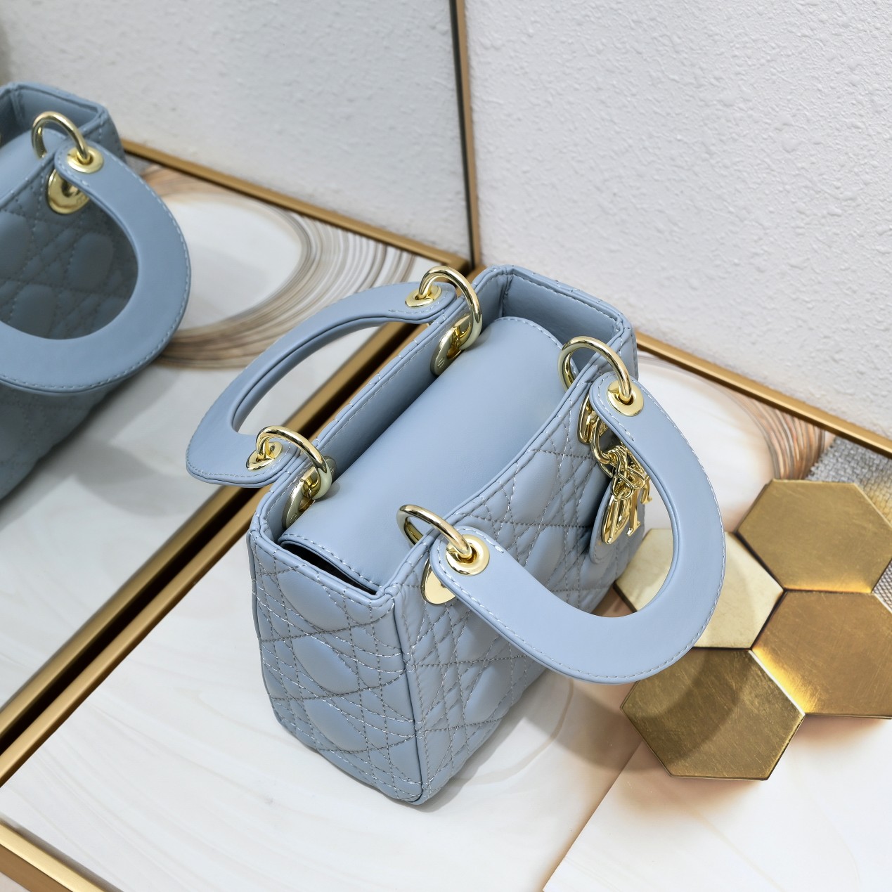 Mini Lady Dior Bag Blue Sheepskin 2077 LM051 17cm