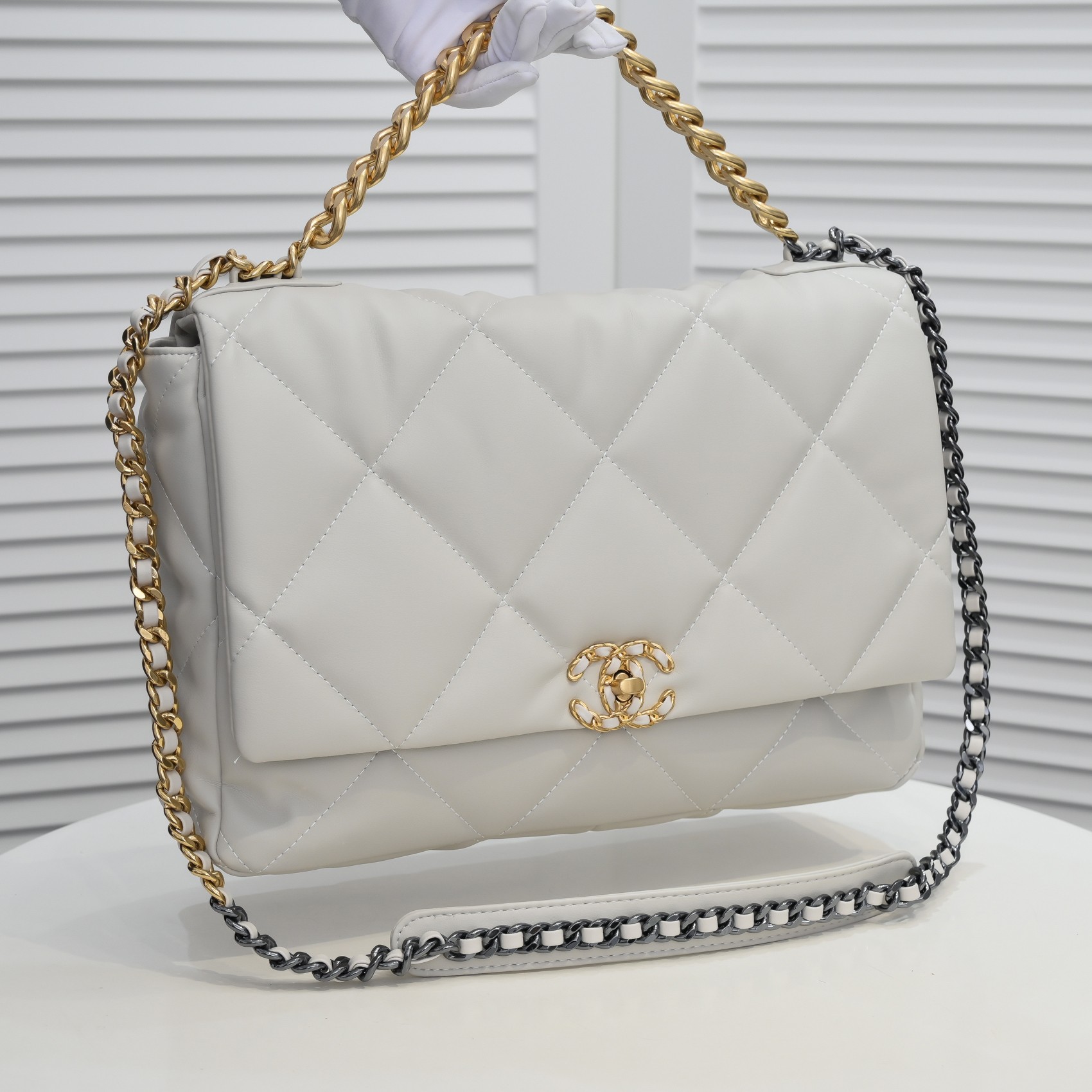Chanel Lambskin Quilted Large19 Flap Shoulder Bag Handbag