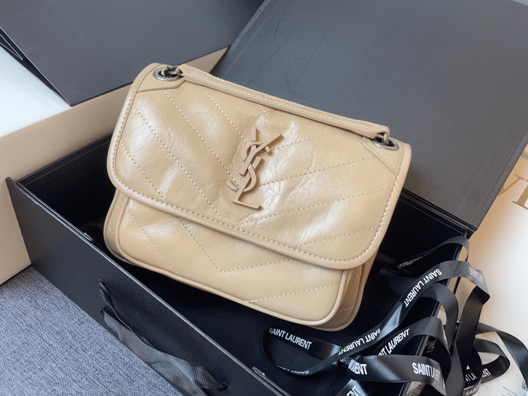 YSL NIKI BABY CHAIN BAG IN CRINKLED VINTAGE LEATHER