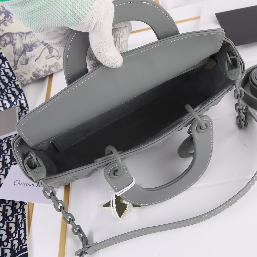 Medium Lady D-Joy Bag Gray with Diamond Motif 2099 XB012 26cm