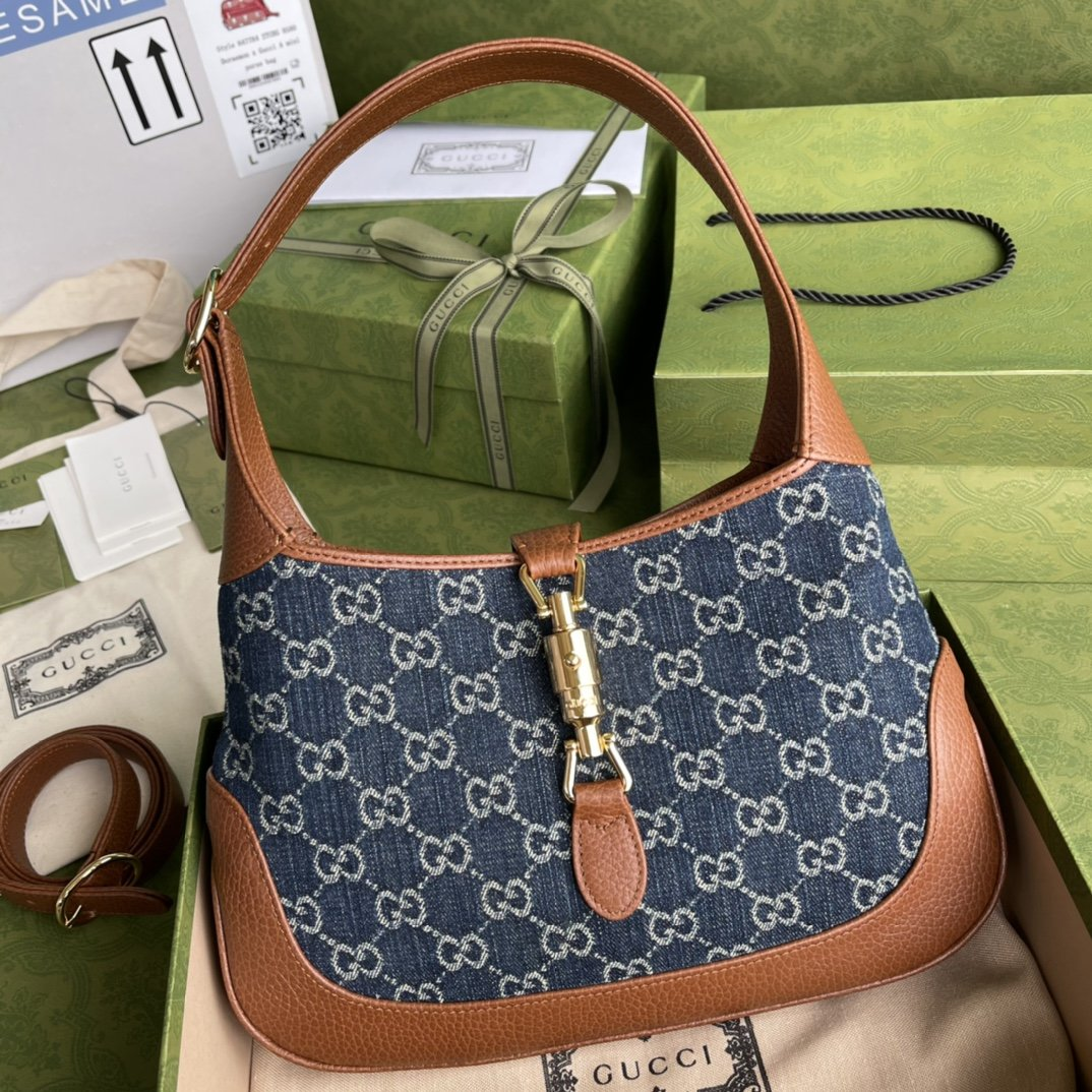 Gucci Jackie 1961 Canvas&Leather Shoulder Bags(Replica)
