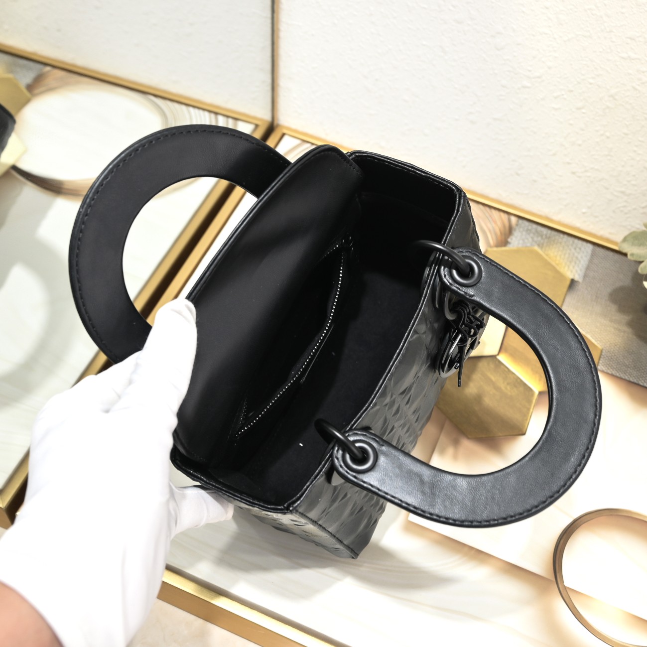 Small Lady Dior My ABCDior Bag Black Diamond Motif 4002 XB091 20cm