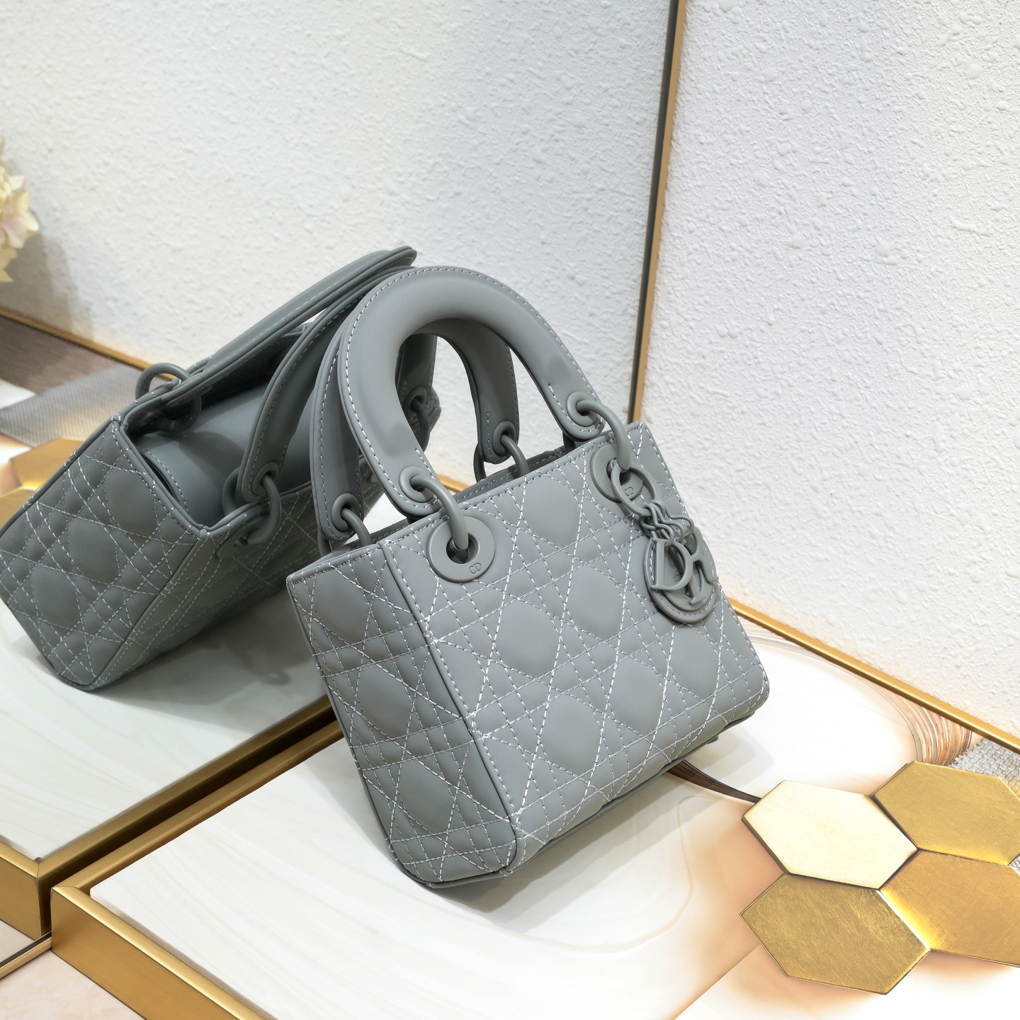 Mini Lady Dior Bag Grey Matte 2022 LM051 17cm