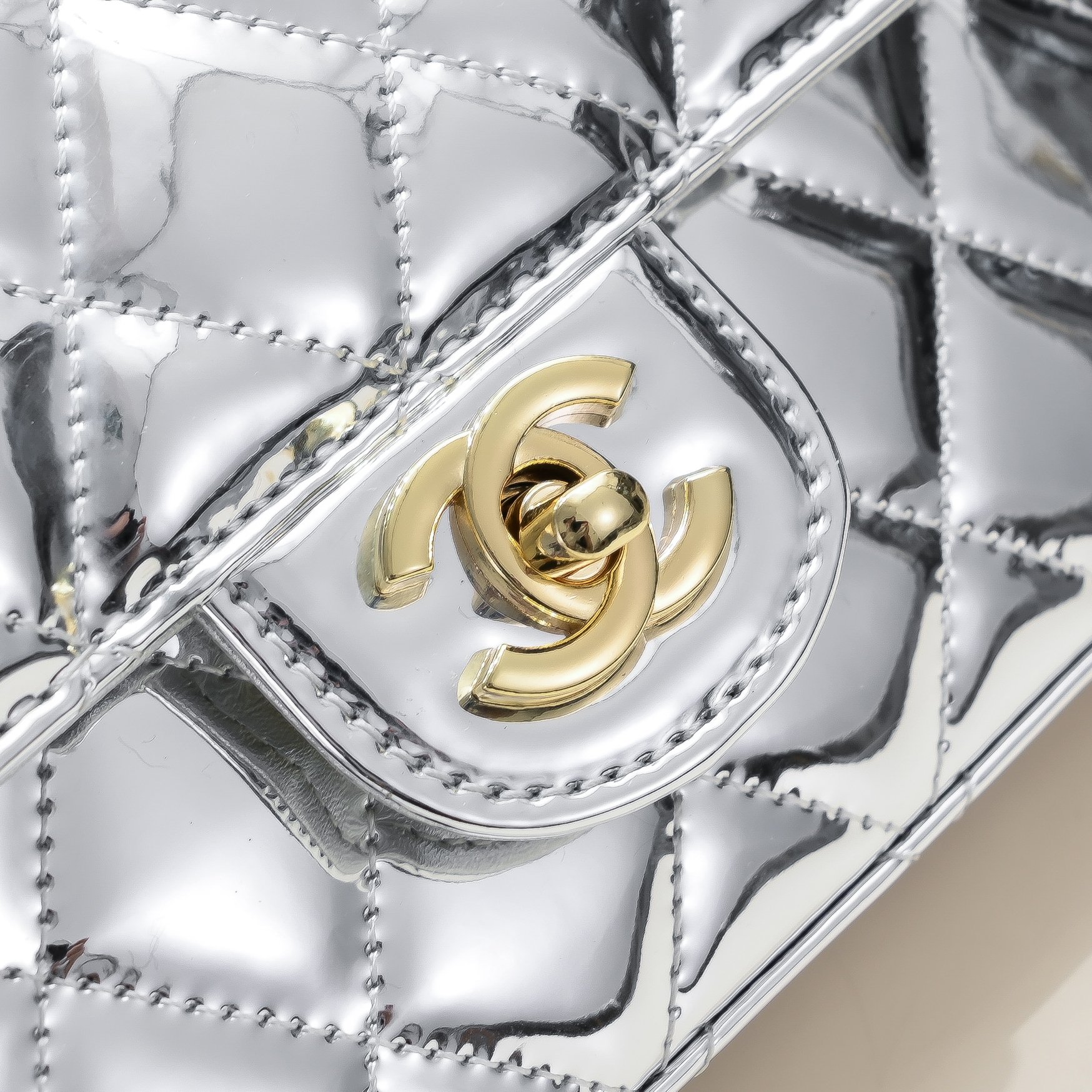 Chanel 24c Star Bag CF Patent Leather Silver Shoulder Bag Handbag