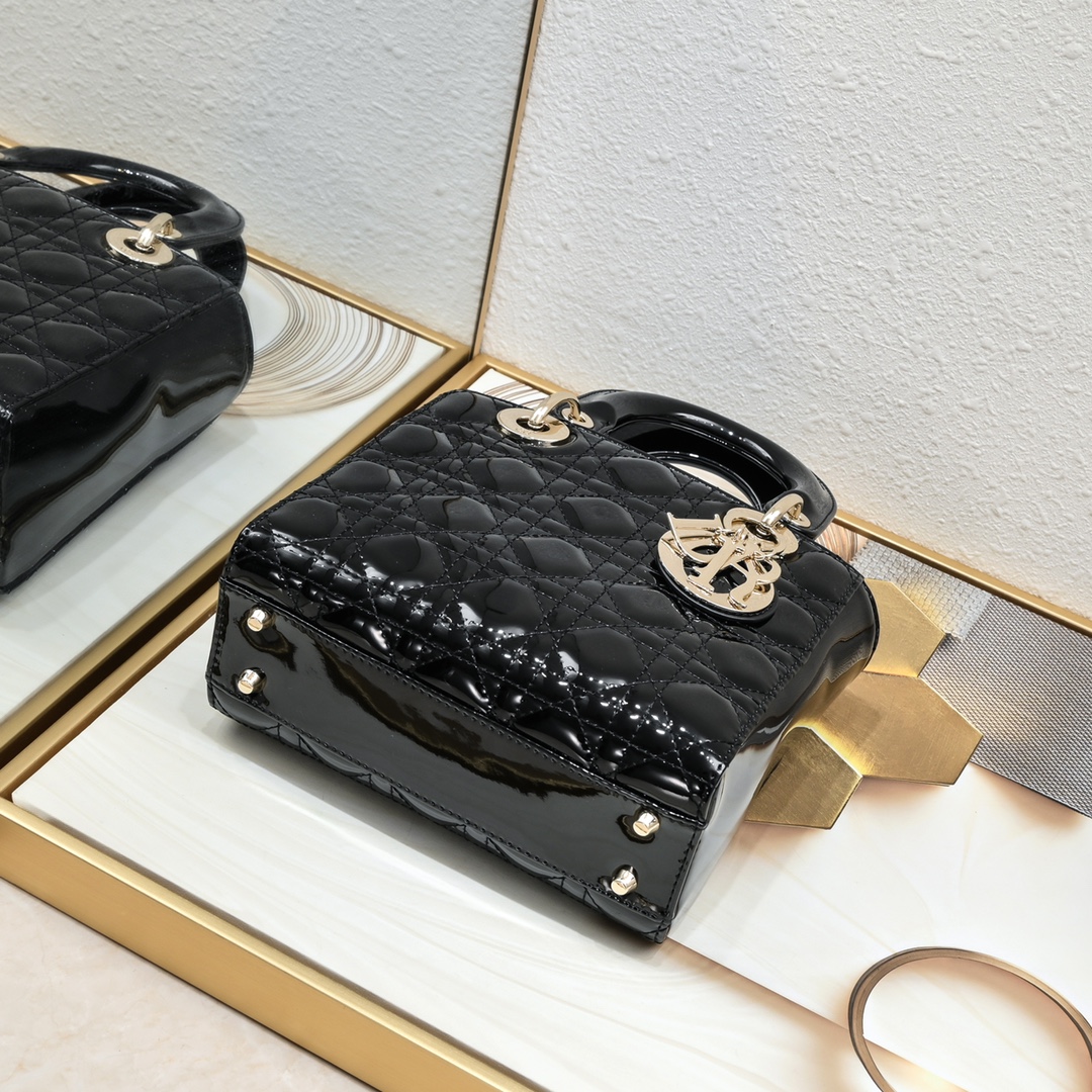 Small Lady Dior My ABCDior Bag Black gold patent leather CD2026 XB081 20cm