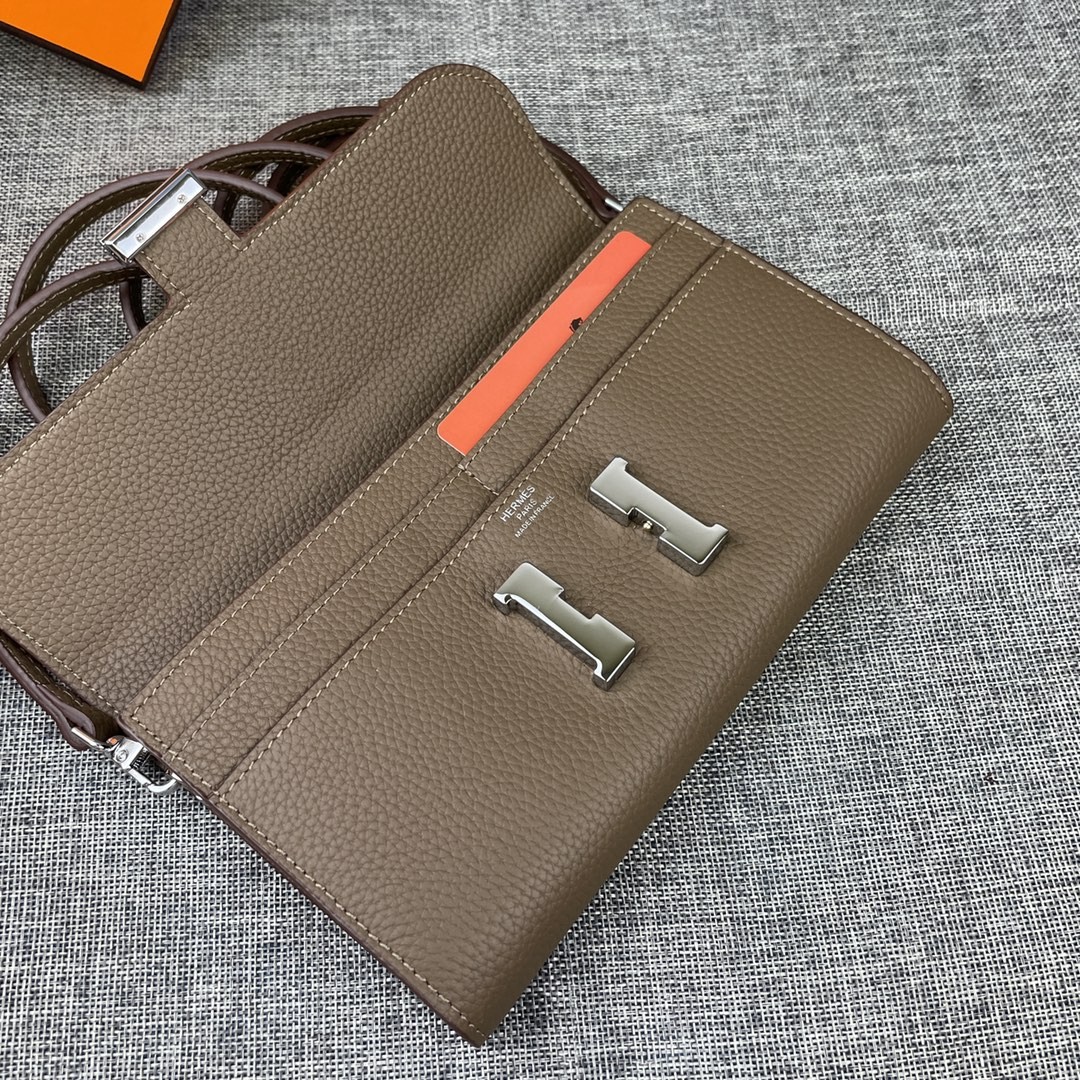 Top Replica HERMES Constance Long Wallet Gris Asphalt Epsom Grey with Silver-Tone Metal