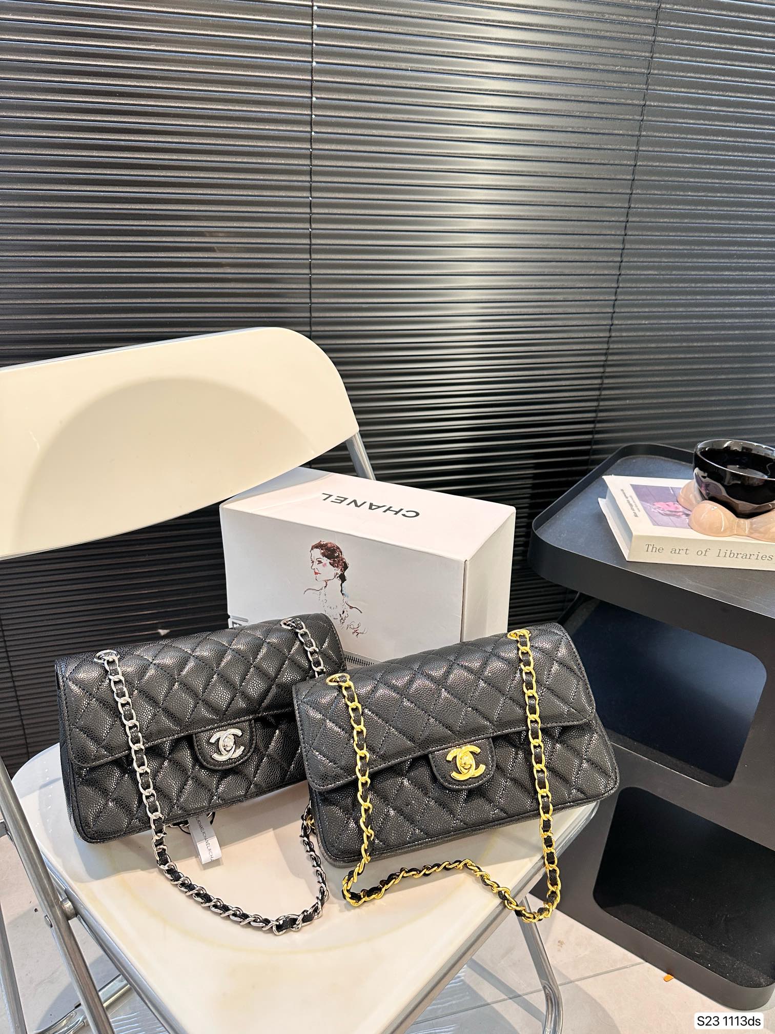 Chanel Classic Flap Bag Caviar 1113 LLS081 23cm