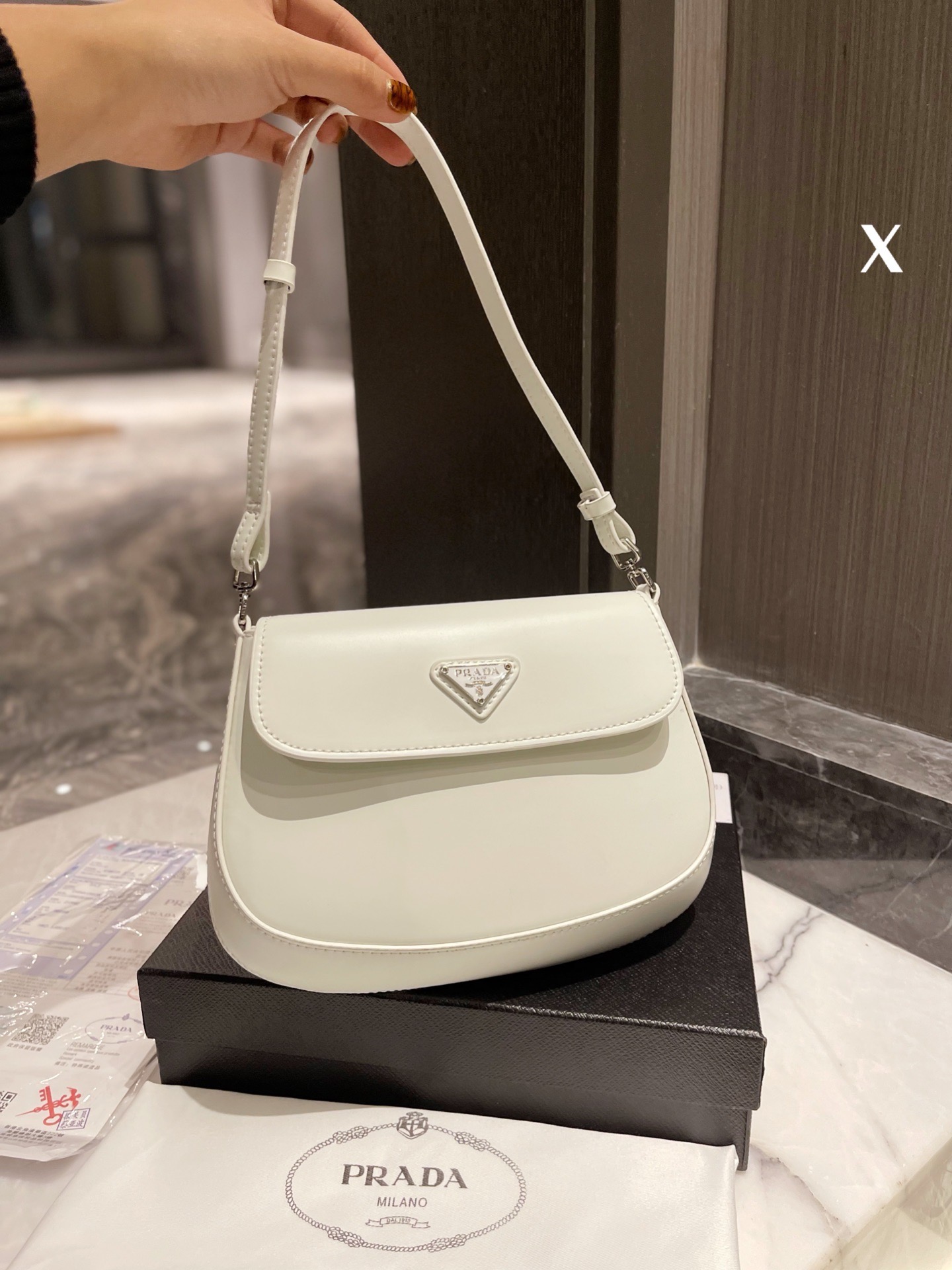 Prada Cleo brushed leather shoulder bag with flap