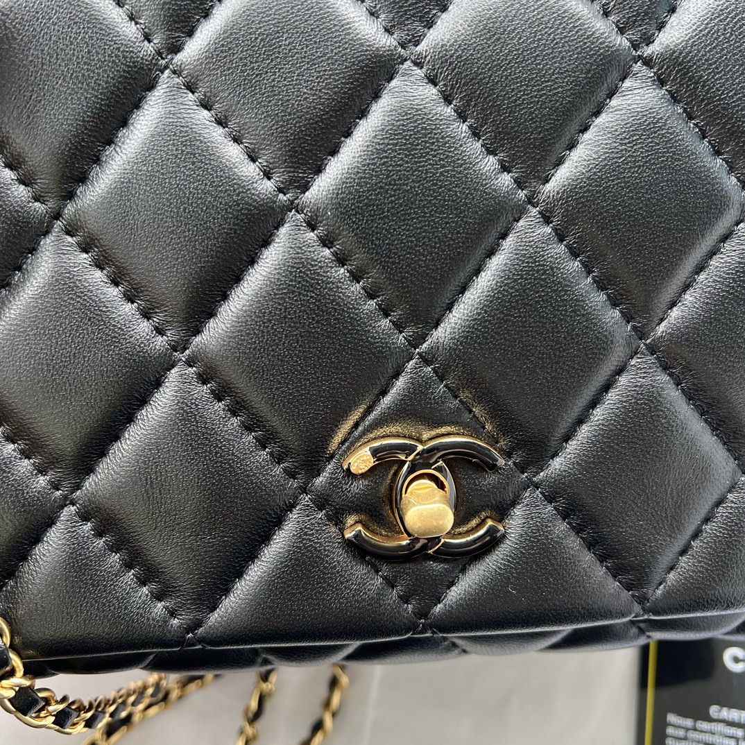 Chanel enameled buckle flap double C handbag