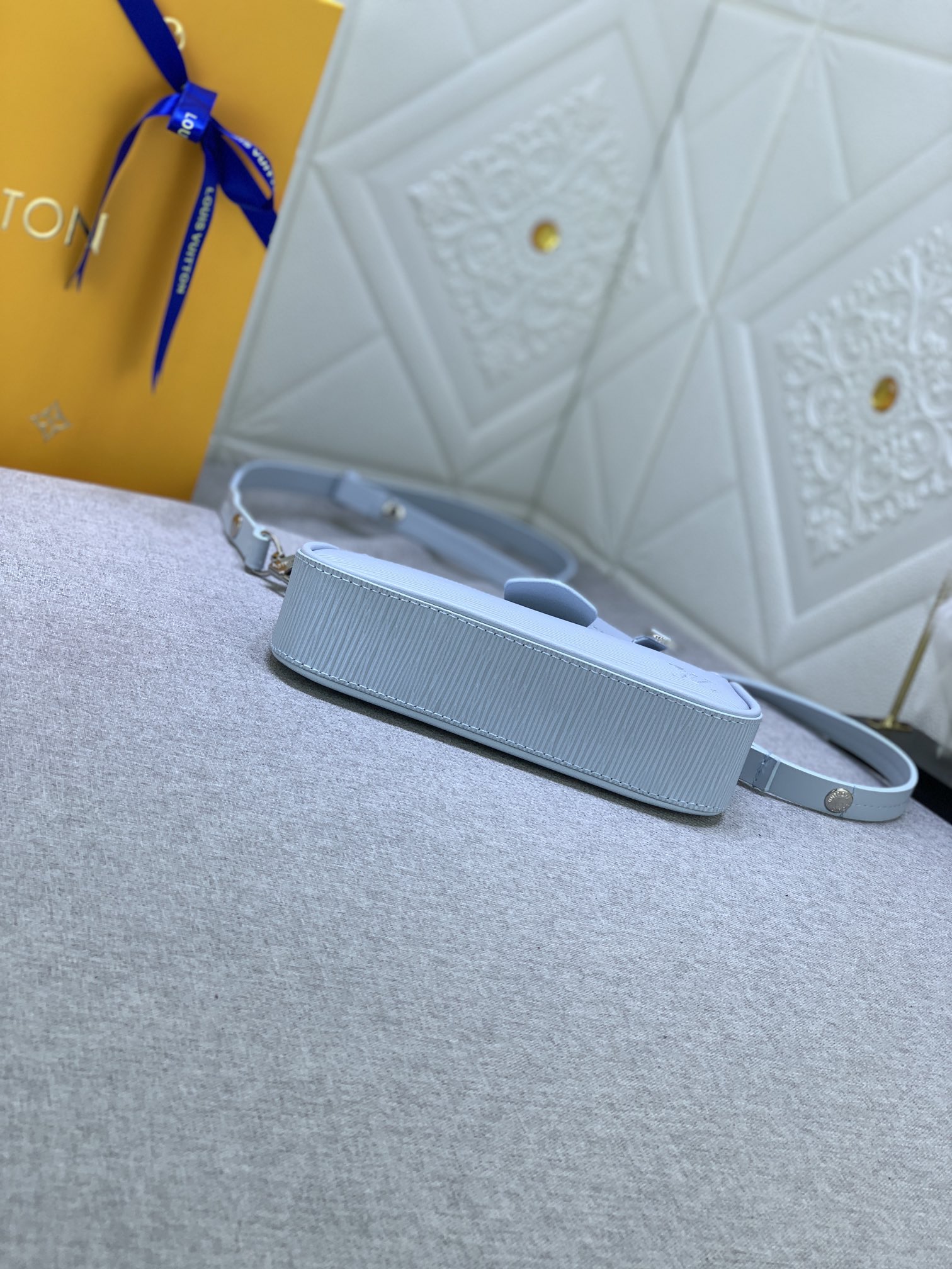 LV Easy Pouch On Strap Light blue water ripples M80349 MQ051 19cm