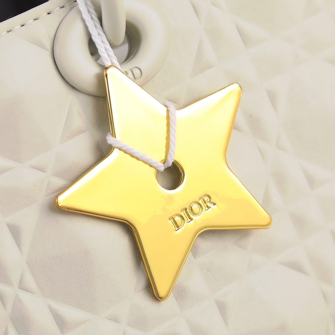 Medium Lady D-Joy Bag White with Diamond Motif 2099 XB012 26cm