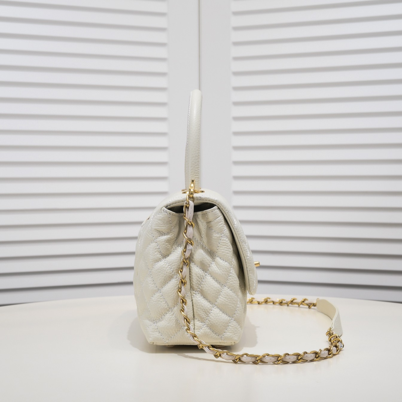 Chanel Stripe Gold Buckle Large  Shoulder Bag Handbag