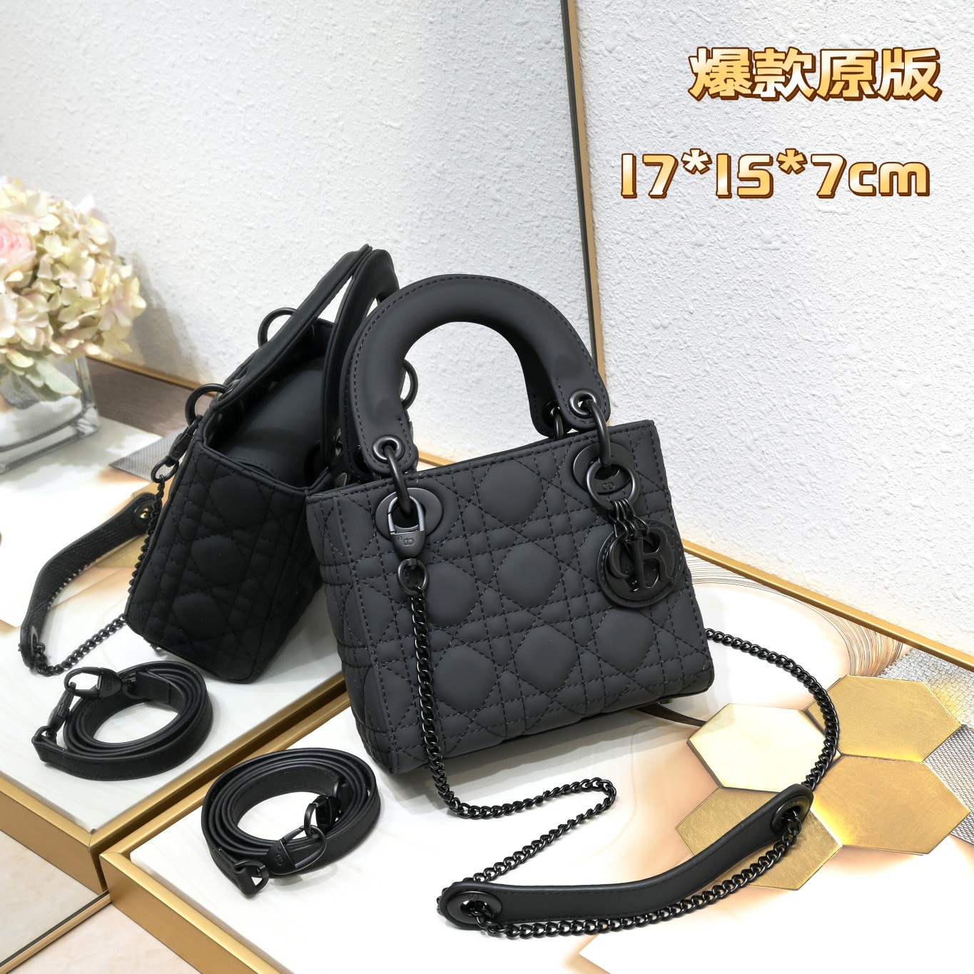 Mini Lady Dior Bag Black Matte 2022 LM051 17cm
