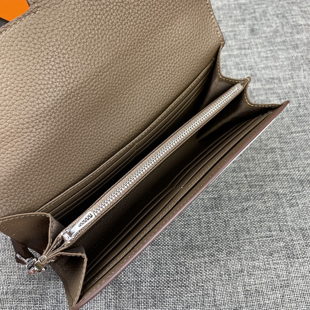 Top Replica HERMES Constance Long Wallet Gris Asphalt Epsom Grey with Silver-Tone Metal