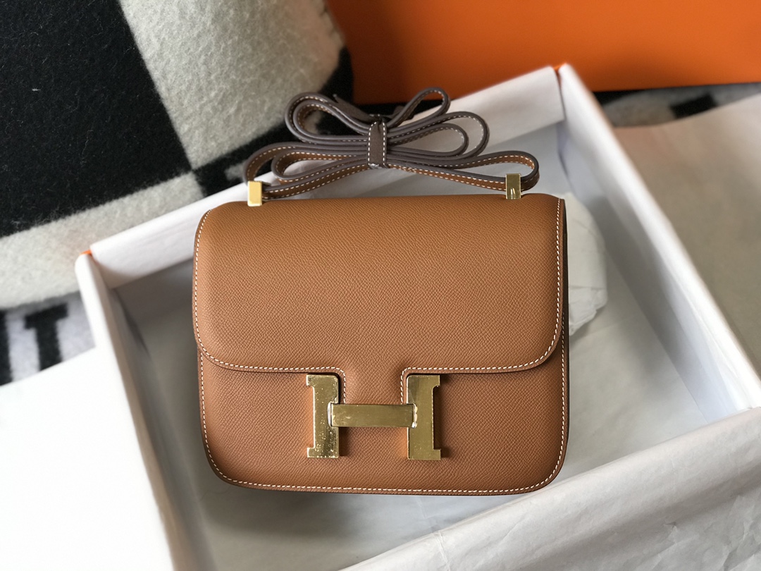 Replica Hermes Constance Bag Epsom Leather Brown Wiht Gold 18cm and 23cm