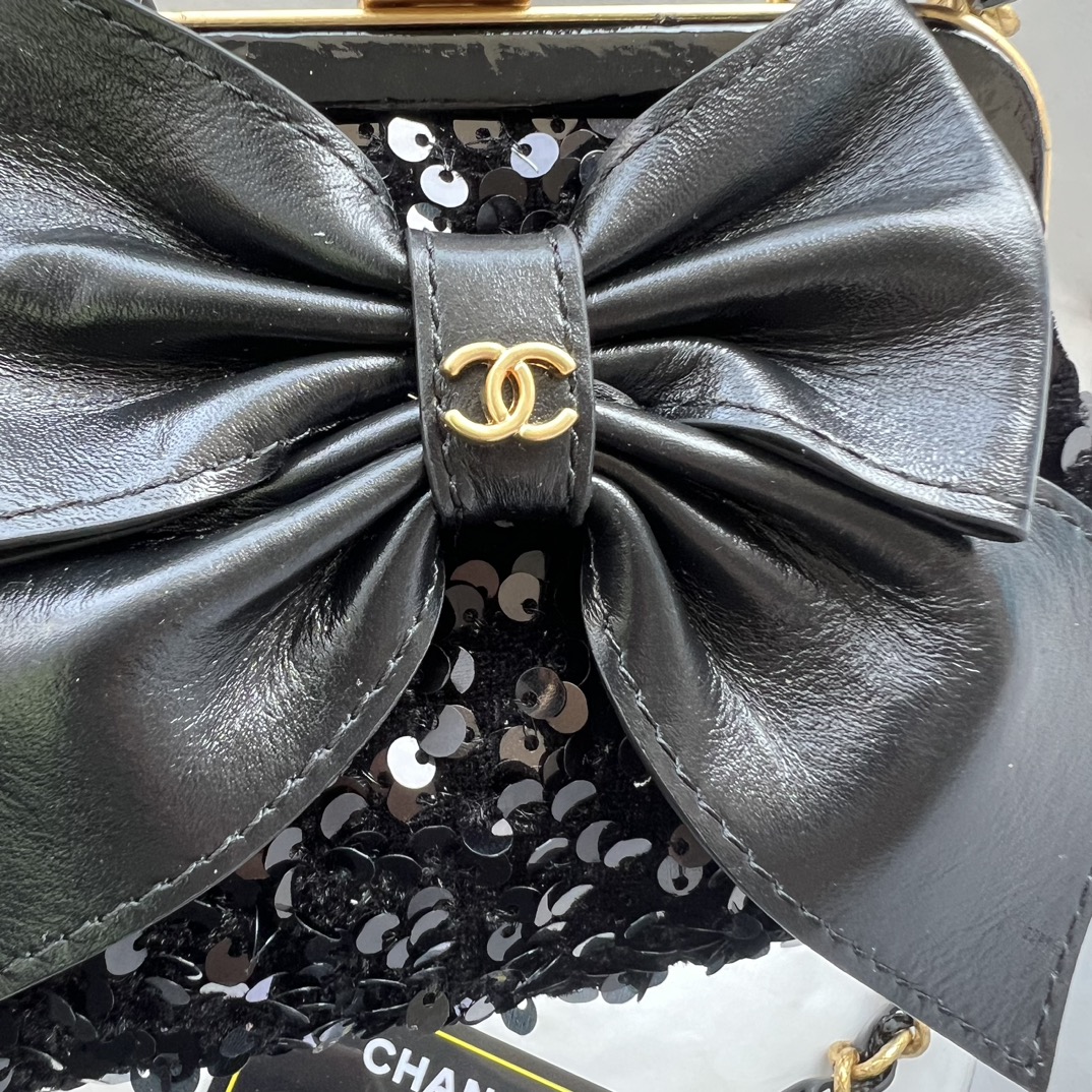 Chanel Bow Cute Clip Bag Sequins Cowhide