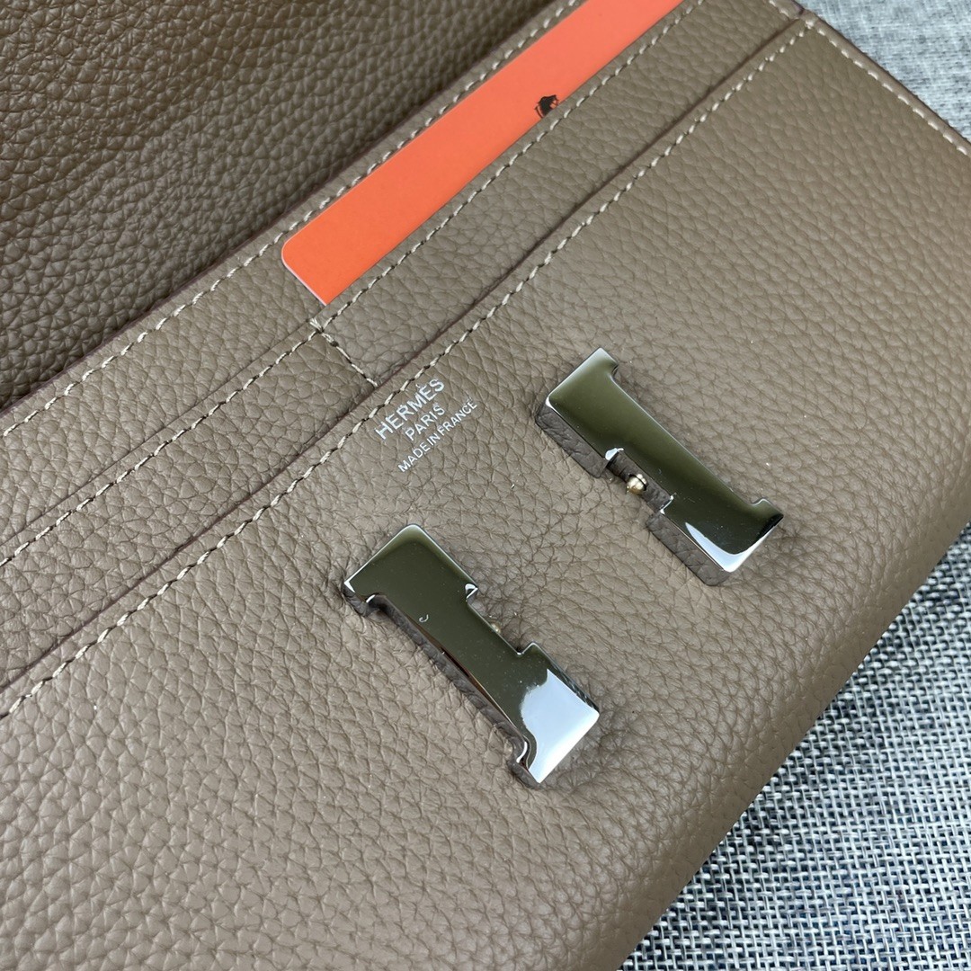 Top Replica HERMES Constance Long Wallet Gris Asphalt Epsom Grey with Silver-Tone Metal