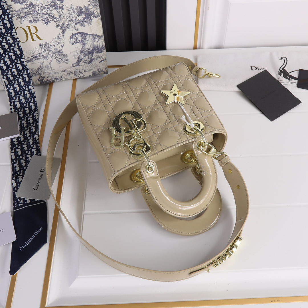 Small Lady Dior My ABCDior Bag Apricot patent leather CD2026 XB081 20cm