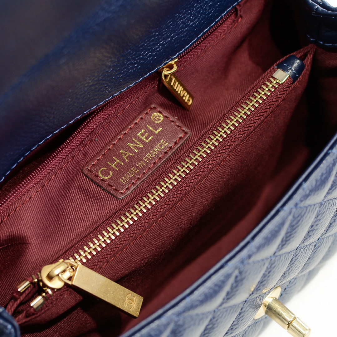 Chanel Stripe Gold Buckle Medium Shoulder Bag Handbag