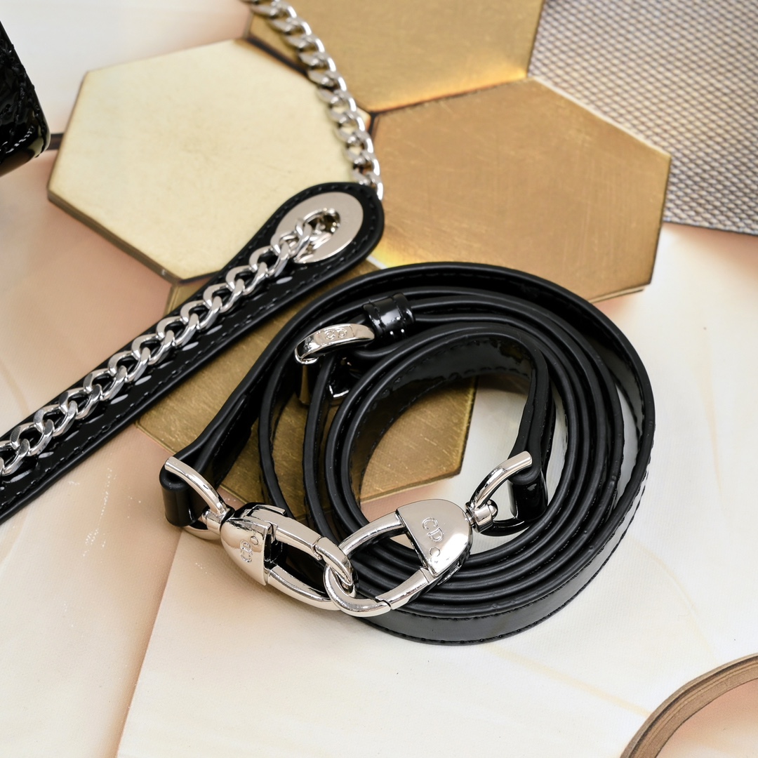 Mini Lady Dior Bag Black silver patent leather CD2025 XB071 17cm