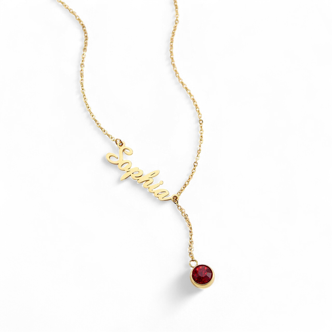 Birthstone Lariat Name Necklace