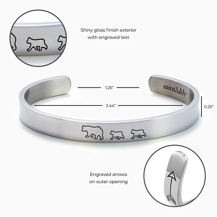 Mama Bear & Her Baby Bears Engraved Cuff Bracelet
