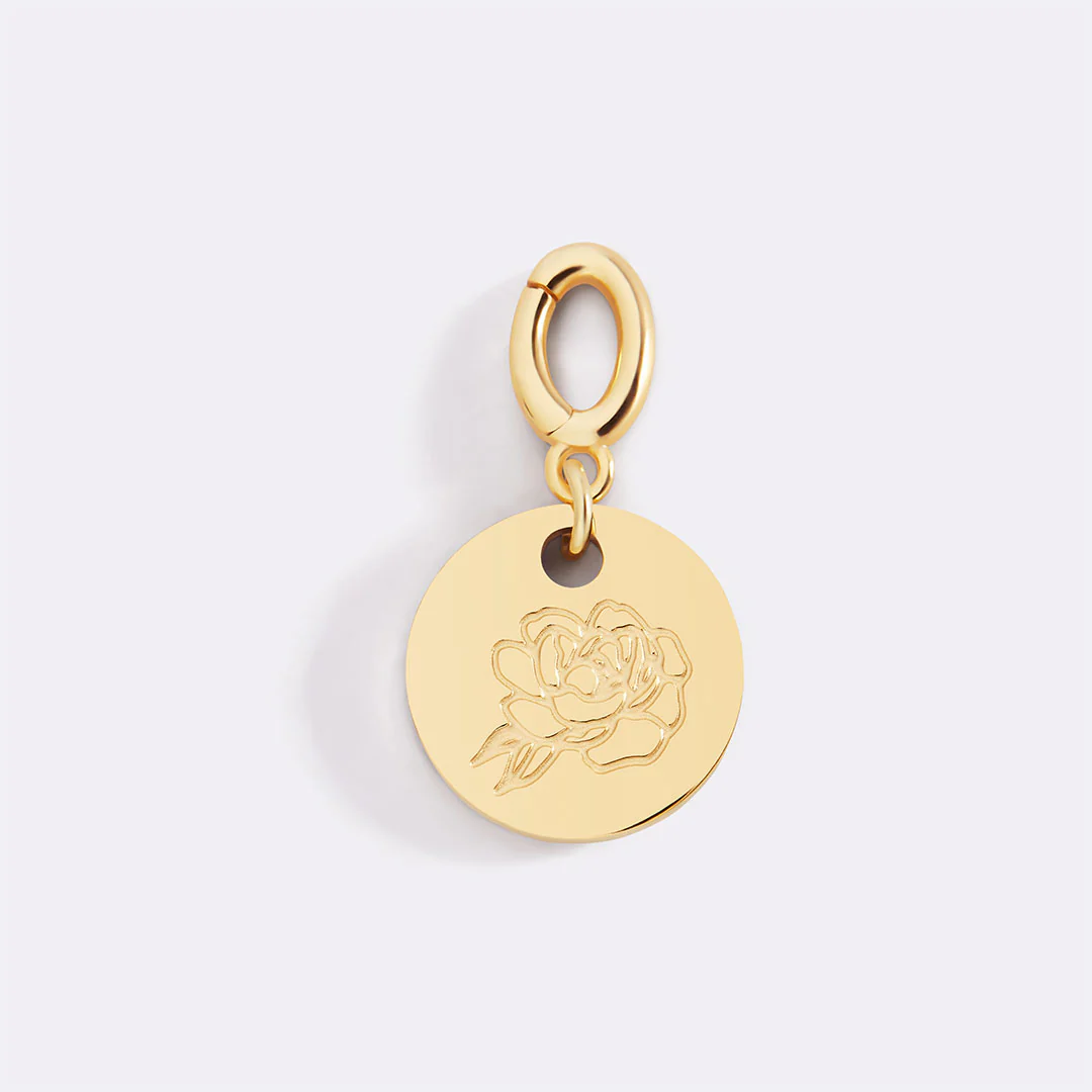 Engraved Birth Flower Disc Charm