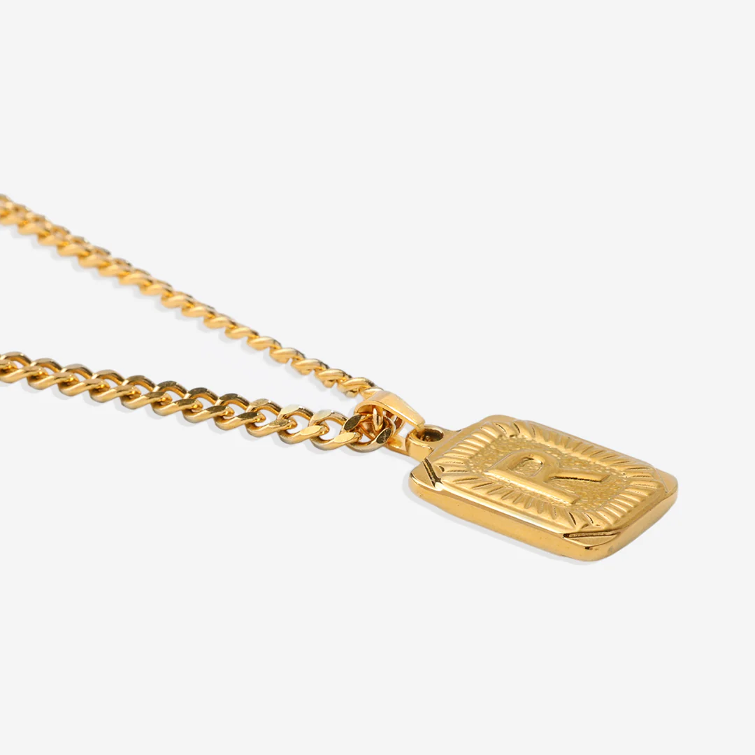 Initial Card Pendant Necklace with Curb Chain