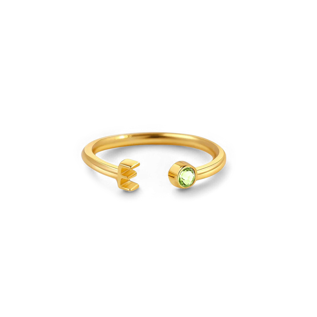 Dainty Birthstone Initial Ring