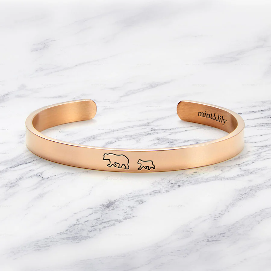 Mama Bear & Her Baby Bears Engraved Cuff Bracelet