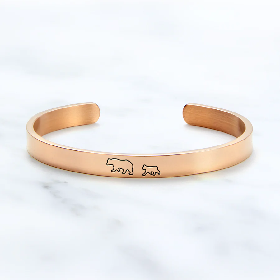 Mama Bear & Her Baby Bears Engraved Cuff Bracelet