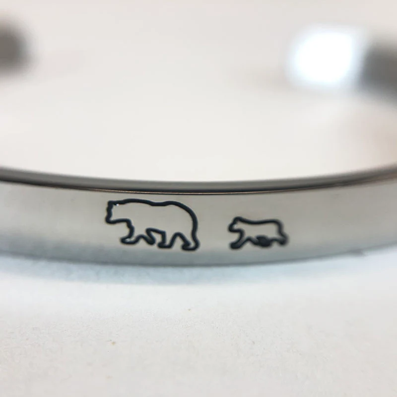 Mama Bear & Her Baby Bears Engraved Cuff Bracelet