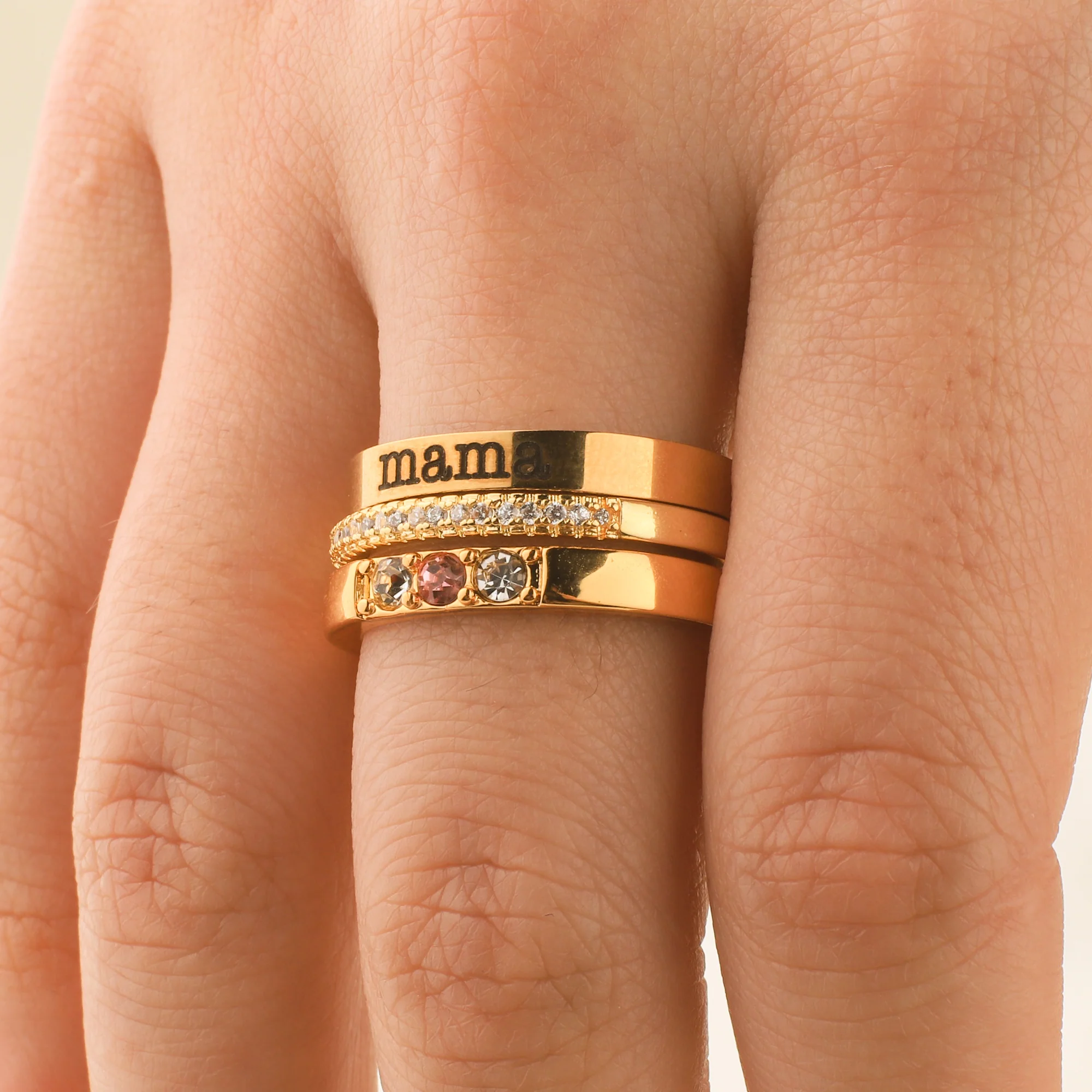 Personalized Name Birthstones Stacking Rings