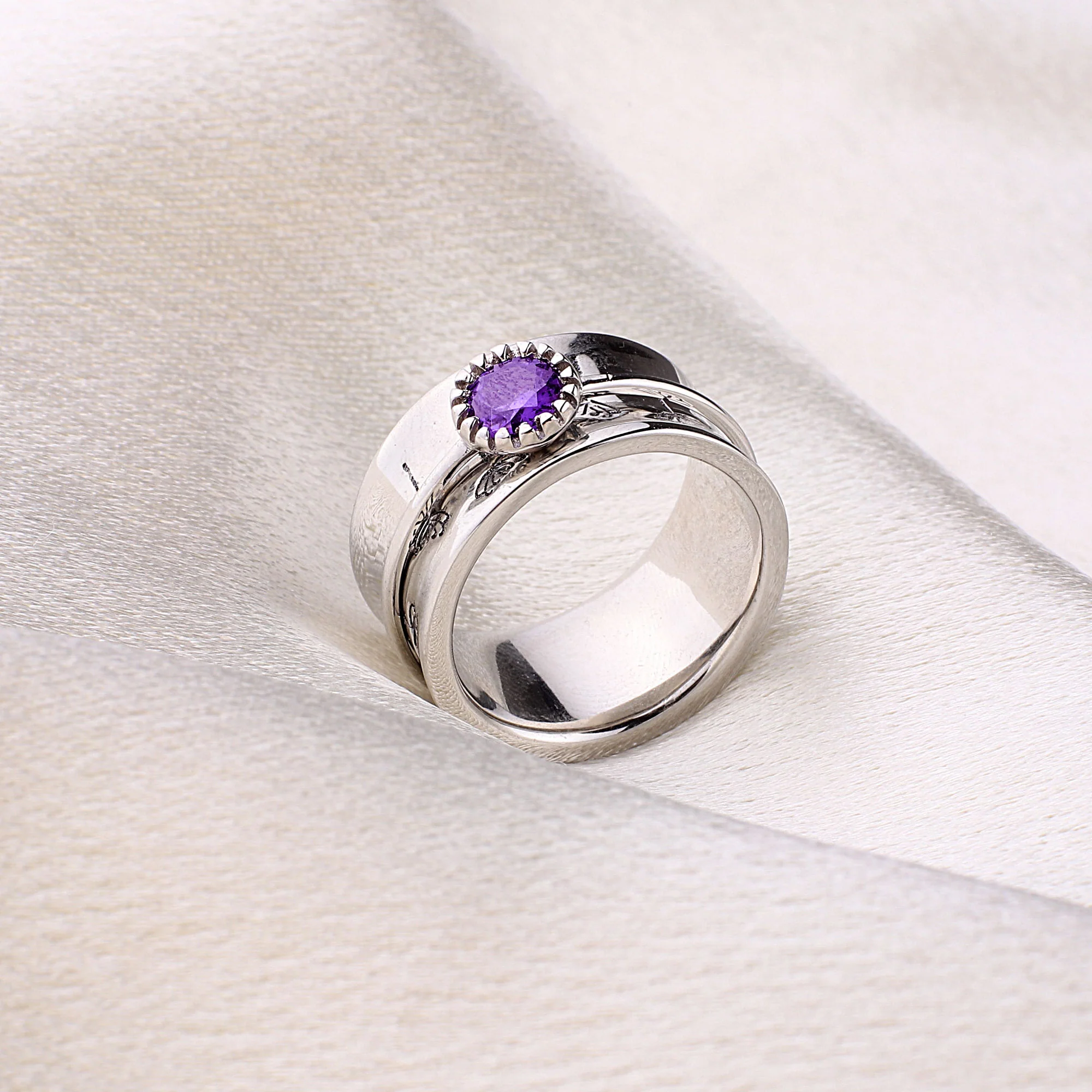 Silver Dandelion Birthstone Spinning Fidget Ring