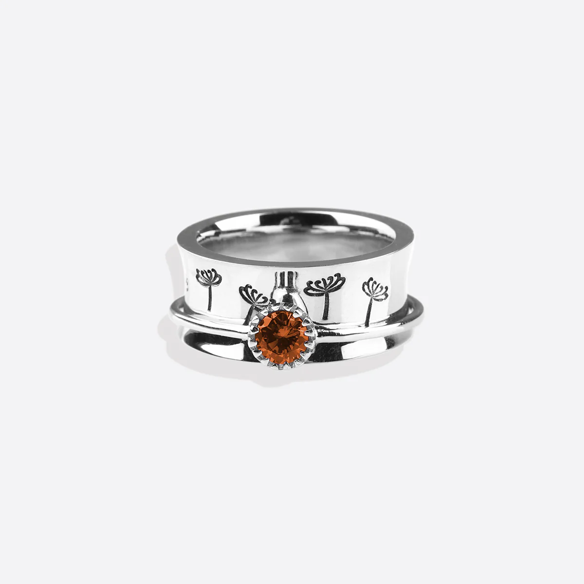 Silver Dandelion Birthstone Spinning Fidget Ring