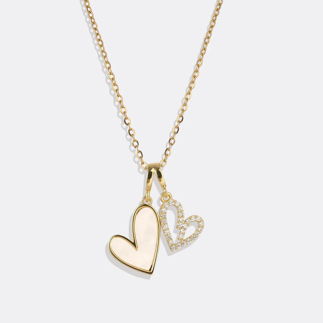 Mother of Pearl & Pave Hearts Necklace