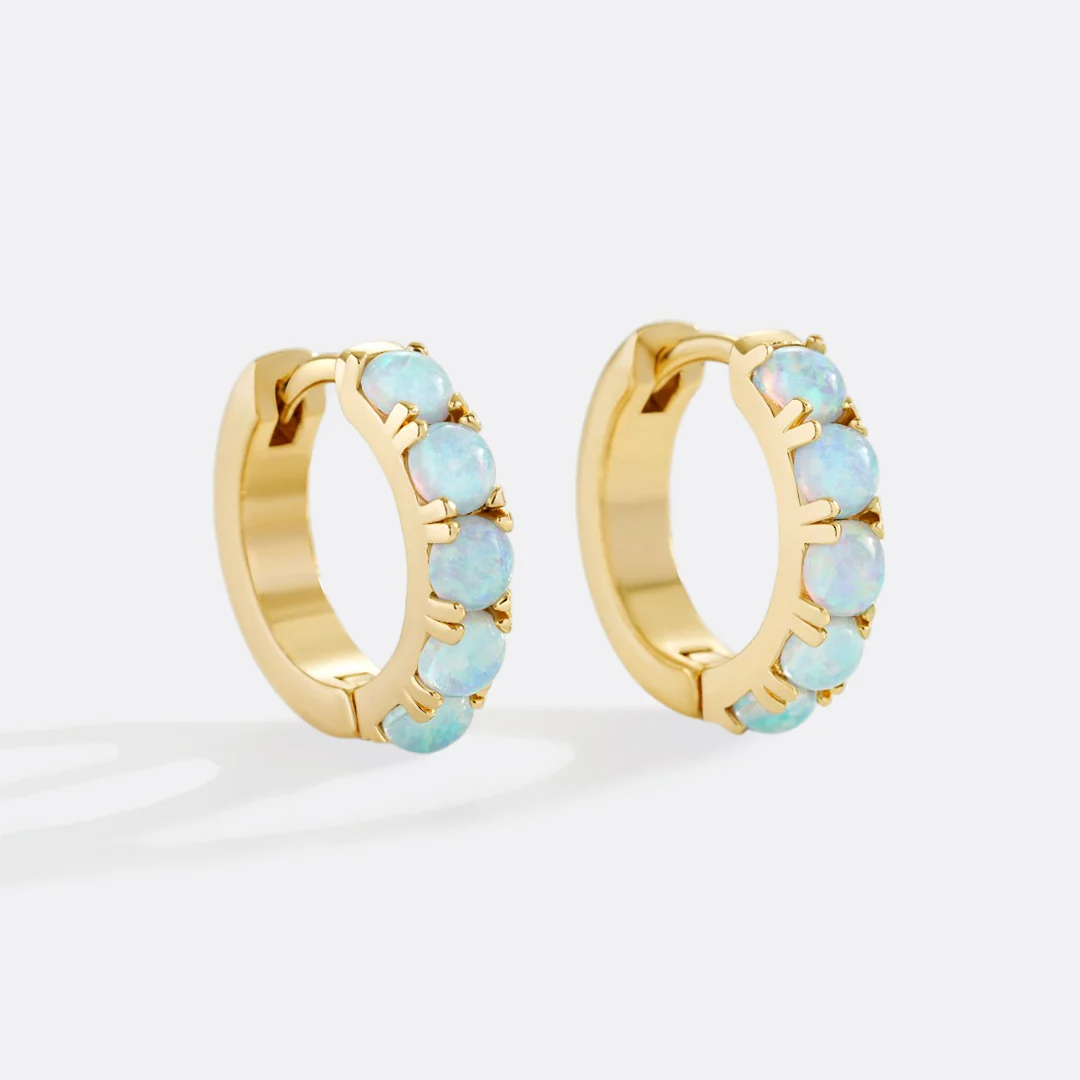 Blue Opal Huggie Earrings