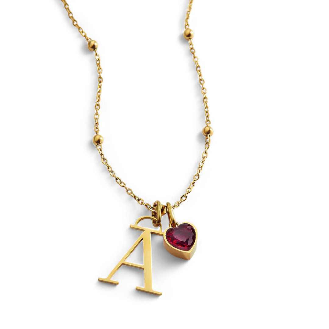 Droplet Birthstone & Initial Necklace