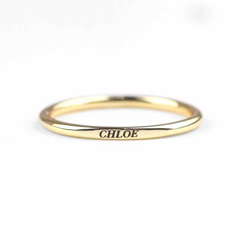 Sterling Silver Flat Top Super Tiny Stackable Name Ring