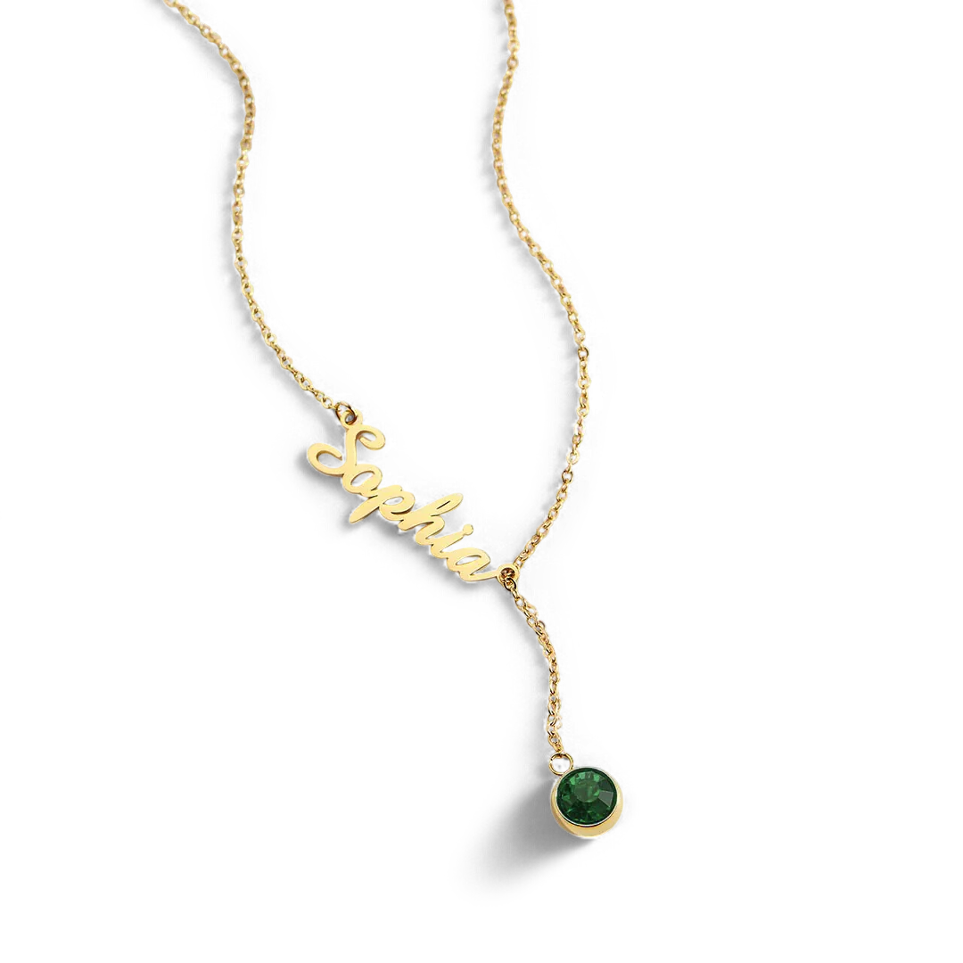 Birthstone Lariat Name Necklace