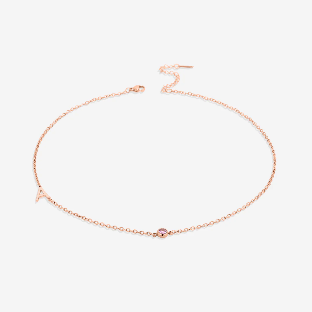 Initial Necklace with Birthstone Accent