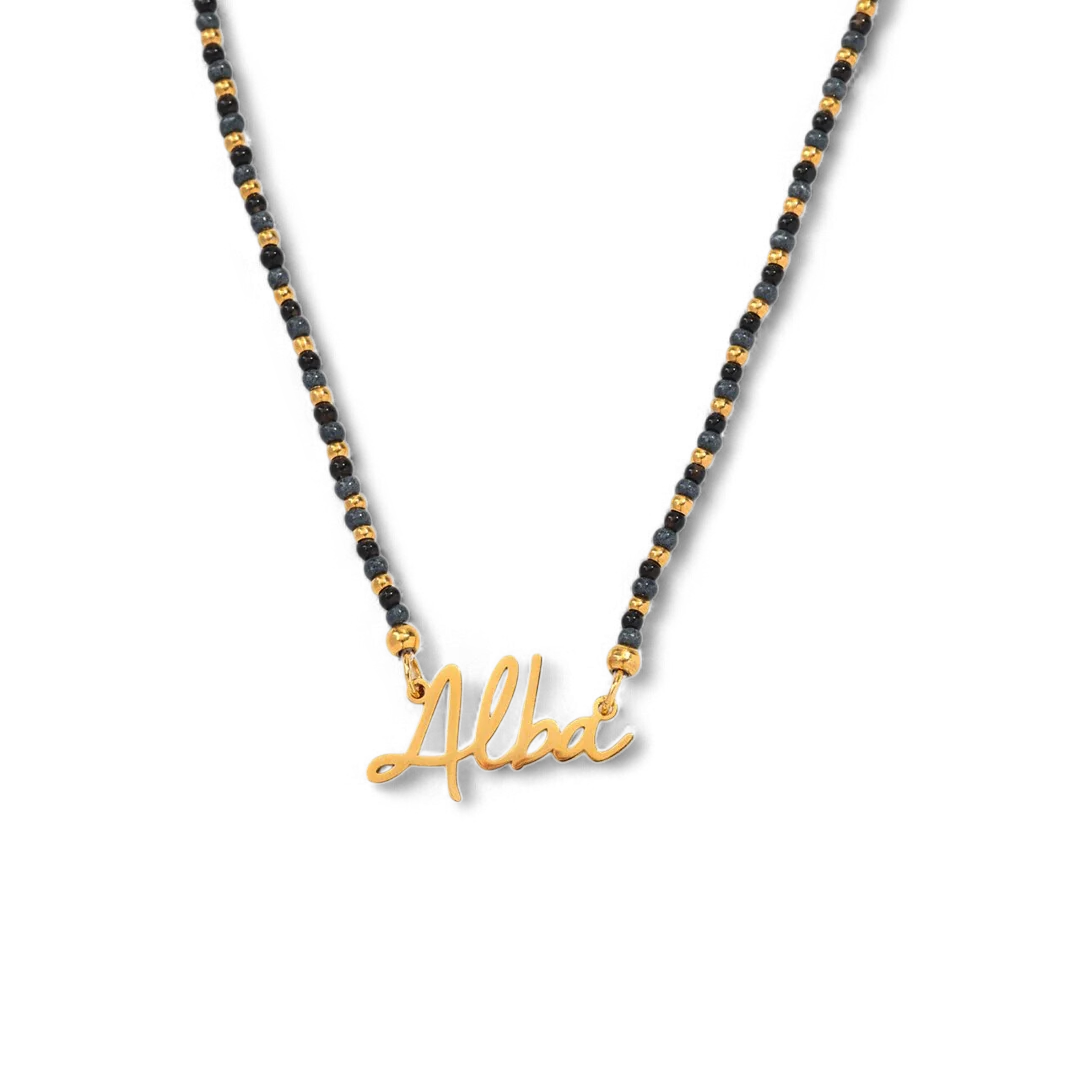 Onyx Beaded Fairy Name Necklace