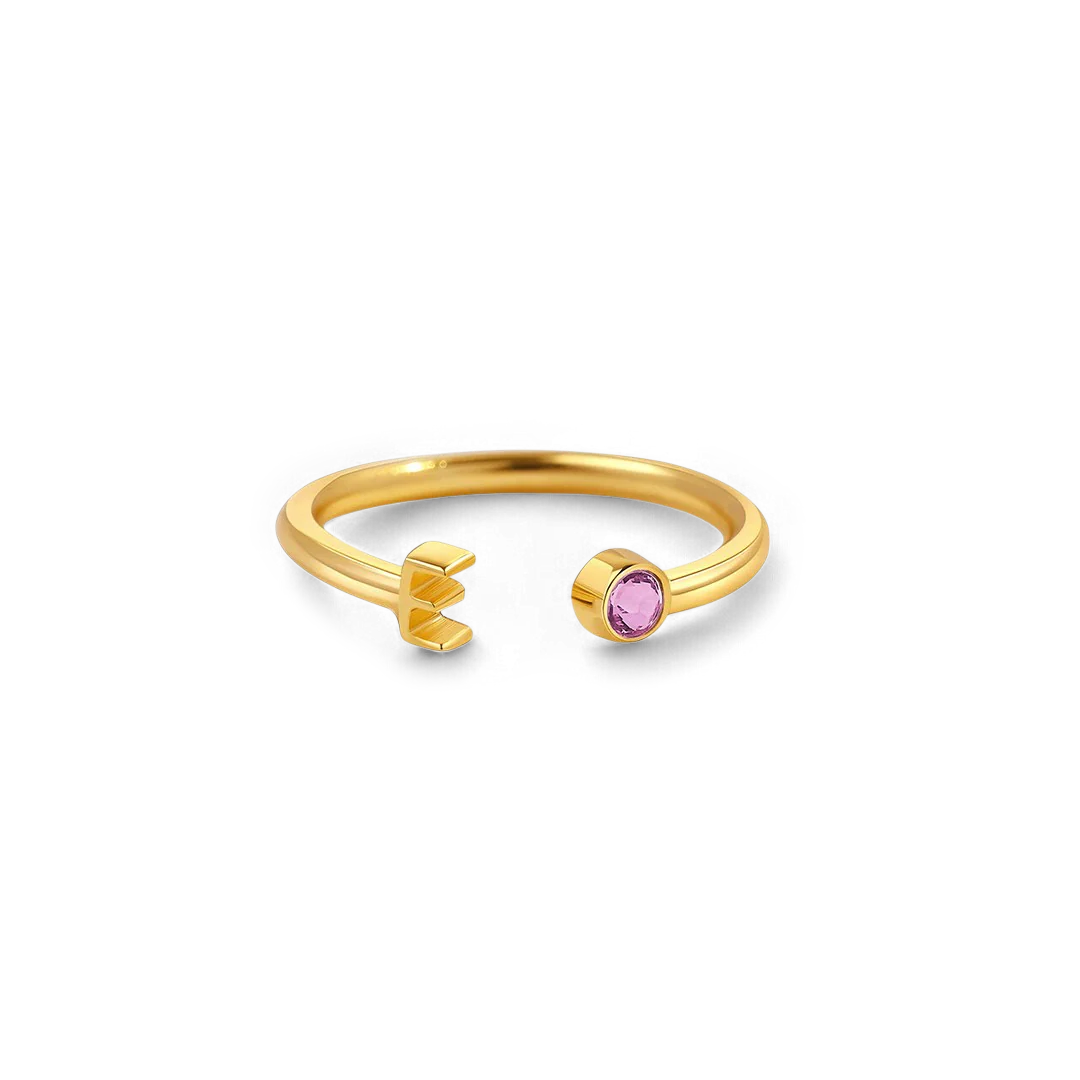 Dainty Birthstone Initial Ring