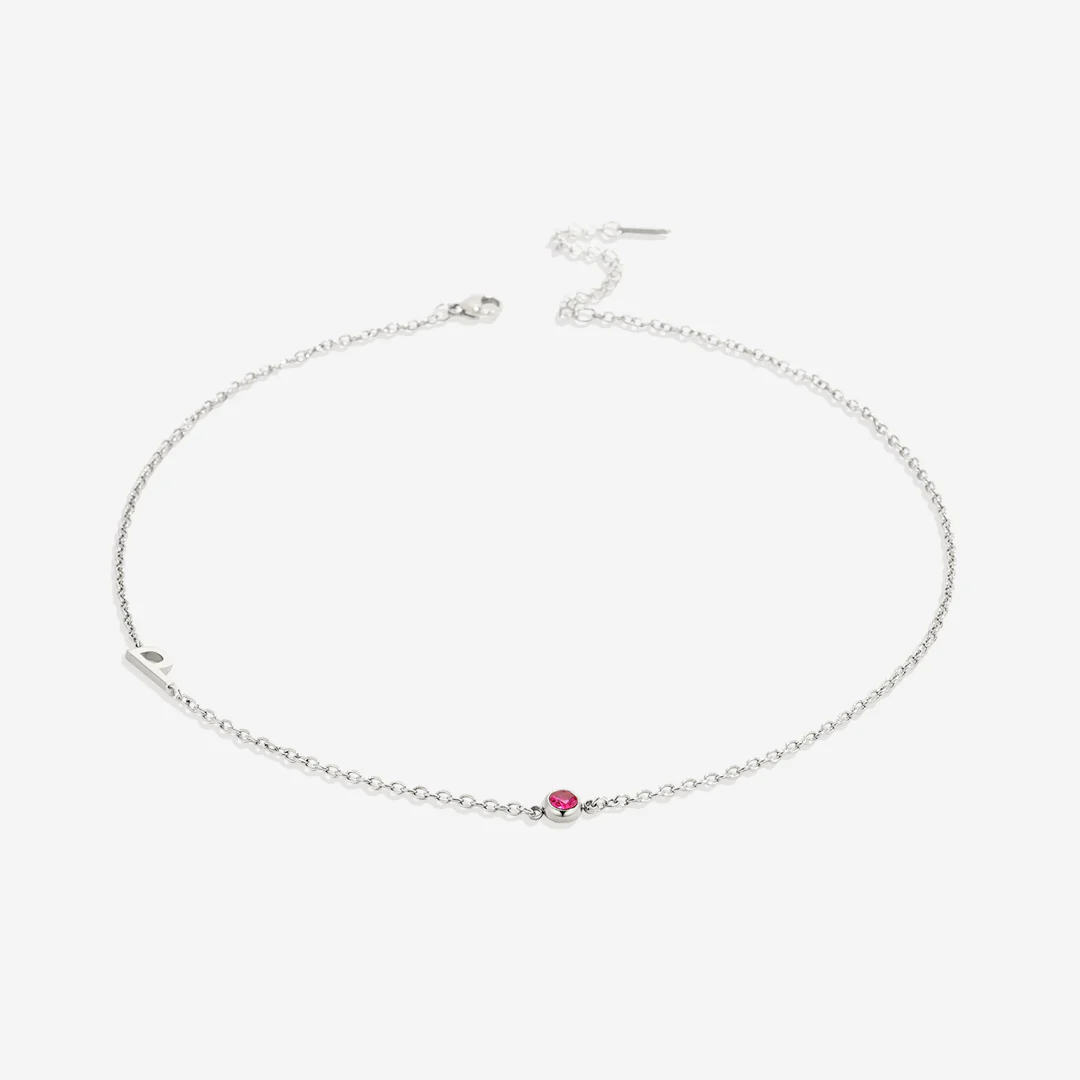 Initial Necklace with Birthstone Accent